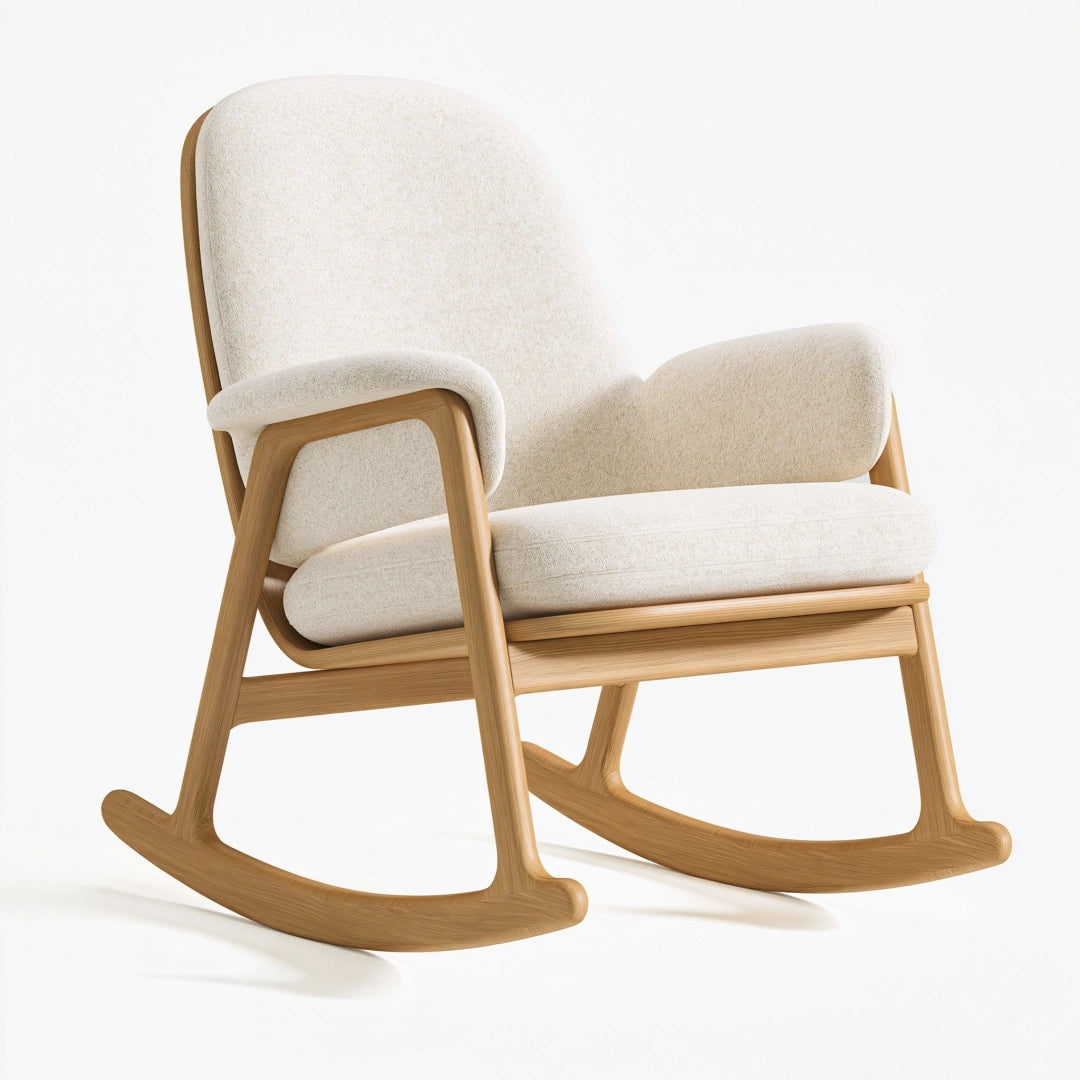 Sedia a dondolo 72 x 95 x 100 cm in legno e tessuto beige - stile moderno