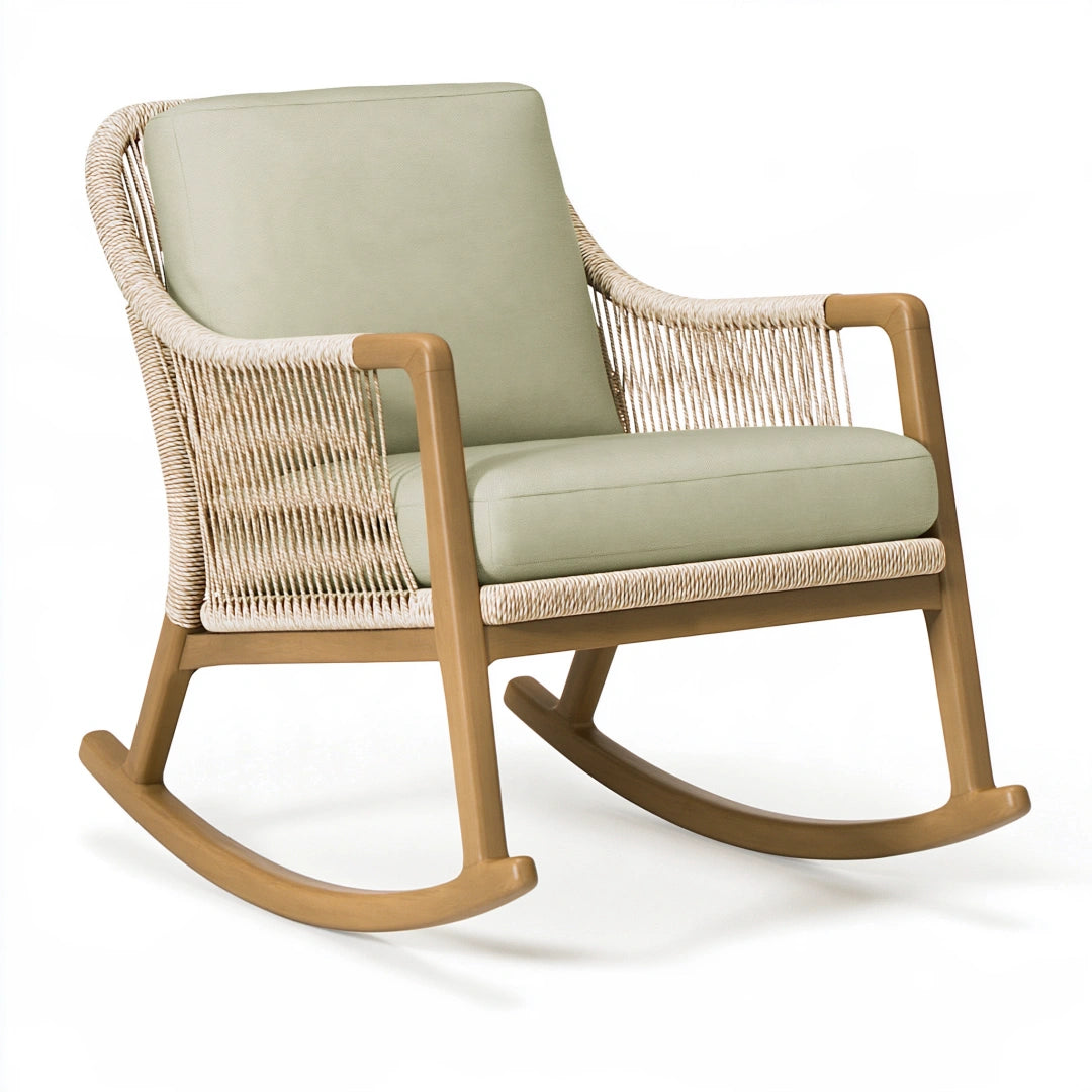 Sedia a dondolo 70 x 90 x 100 cm in legno corda e tessuto verde salvia