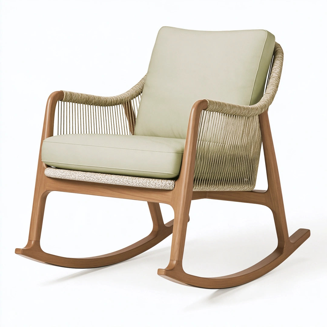 Sedia a dondolo 70 x 90 x 98 cm in legno e corda beige con seduta imbottita