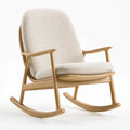 Sedia a dondolo 68 x 95 x 98 cm in legno naturale e tessuto bouclé beige con braccioli