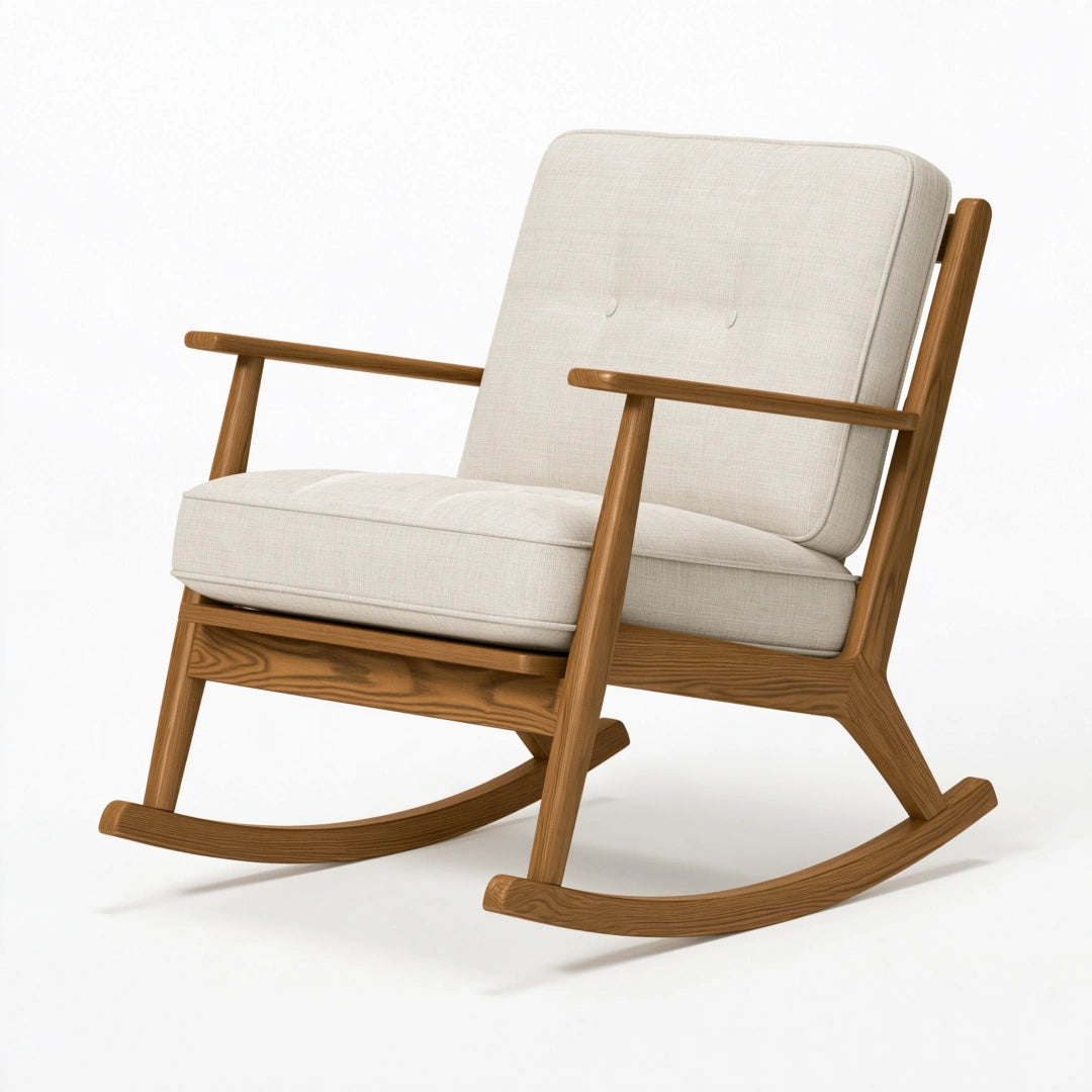 Sedia a dondolo 70 x 92 x 98 cm in legno marrone e tessuto beige - poltrona relax in stile nordico