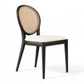 Sedia da pranzo 50 x 55 x 90 cm in legno nero con schienale in rattan e seduta imbottita stile moderno