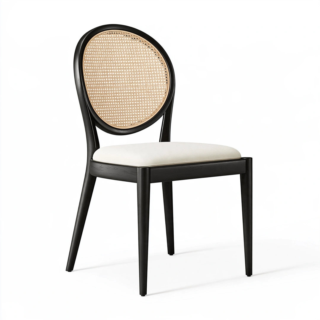 Sedia da pranzo 50 x 55 x 85 cm in legno nero con schienale in rattan stile moderno