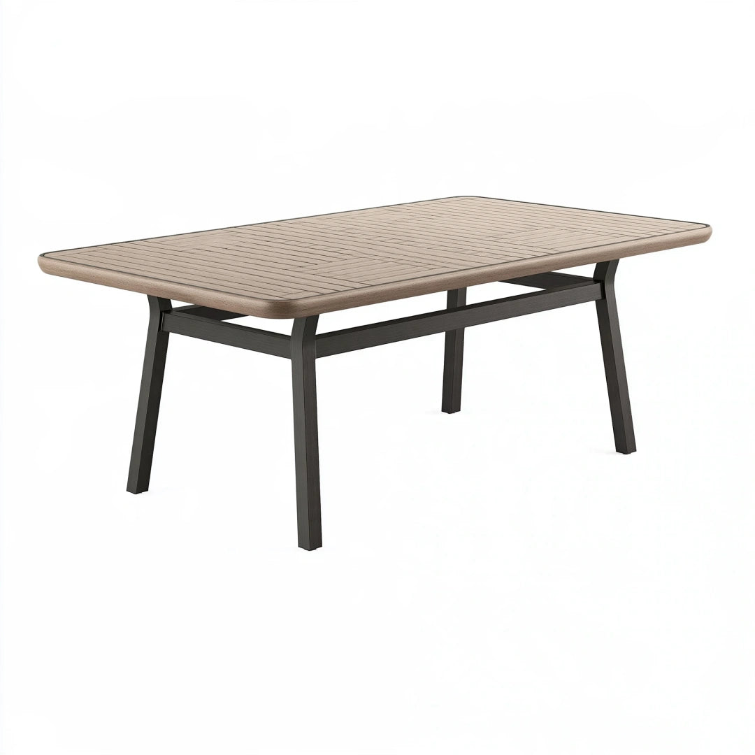 Tavolo da giardino 200 x 100 cm effetto legno beige e metallo nero stile contemporaneo
