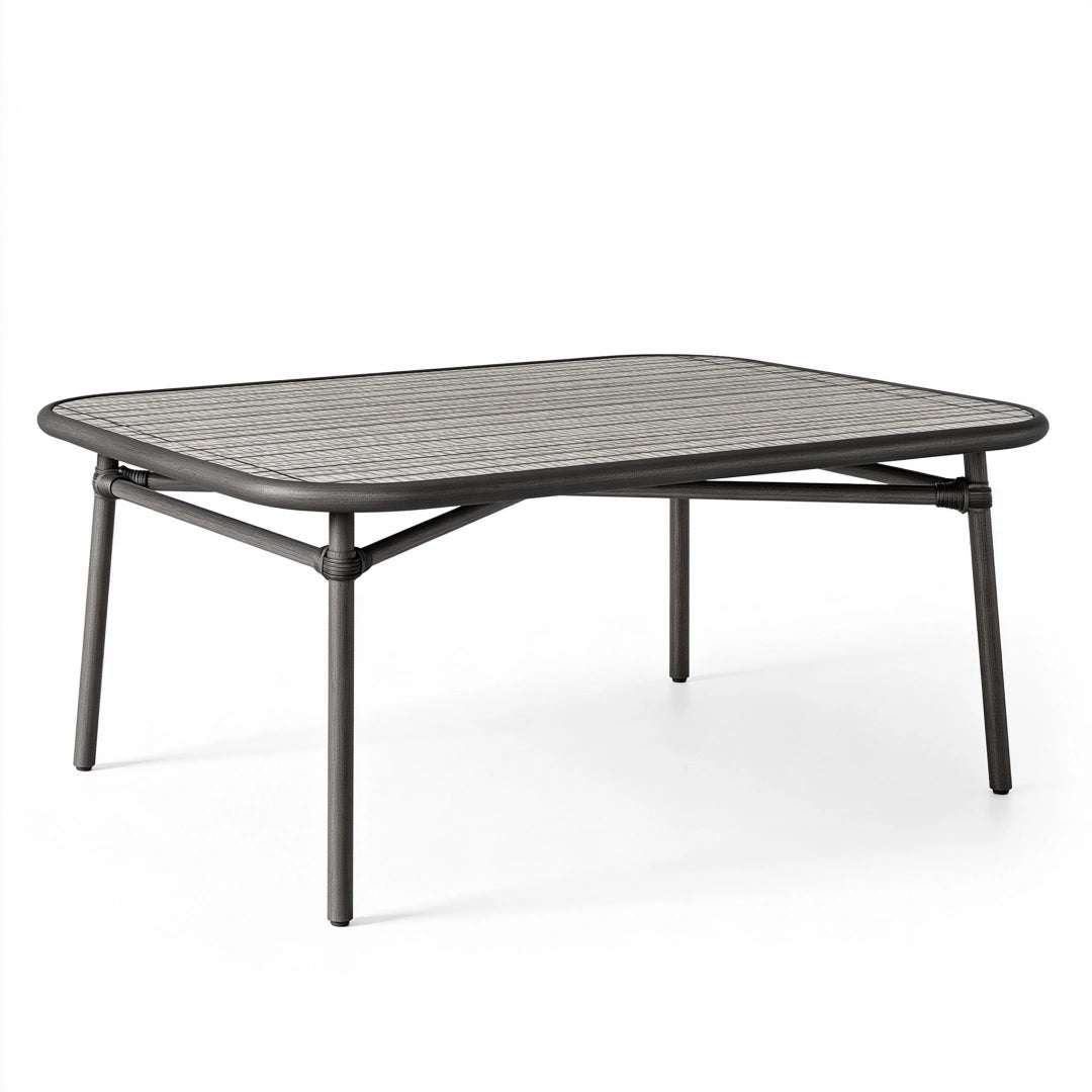 Tavolo da esterno 120 x 70 x 45 cm in metallo e fibra intrecciata grigio scuro - design moderno