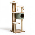 Albero tiragraffi per gatti 60 x 50 x 150 cm in legno beige e verde con cuccia e colonne in sisal