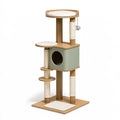 Tiragraffi per gatti 60 x 60 x 150 cm in legno beige e verde salvia con colonne in sisal e cuccia