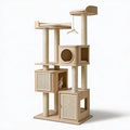 Albero tiragraffi per gatti 60 x 60 x 180 cm in legno beige con colonne in sisal e cucce