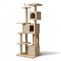 Tiragraffi per gatti 70 x 50 x 180 cm in legno beige con sisal - torre con cucce e piattaforme