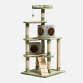 Tiragraffi per gatti 70 x 60 x 170 cm in tessuto verde grigio e sisal con cuccette e piattaforme