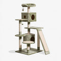 Tiragraffi per gatti 60 x 50 x 170 cm in peluche verde con colonne in sisal e rampe